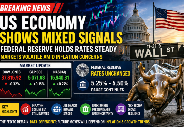 US stock market volatility after Federal Reserve holds interest rates steady with mixed economic signals
