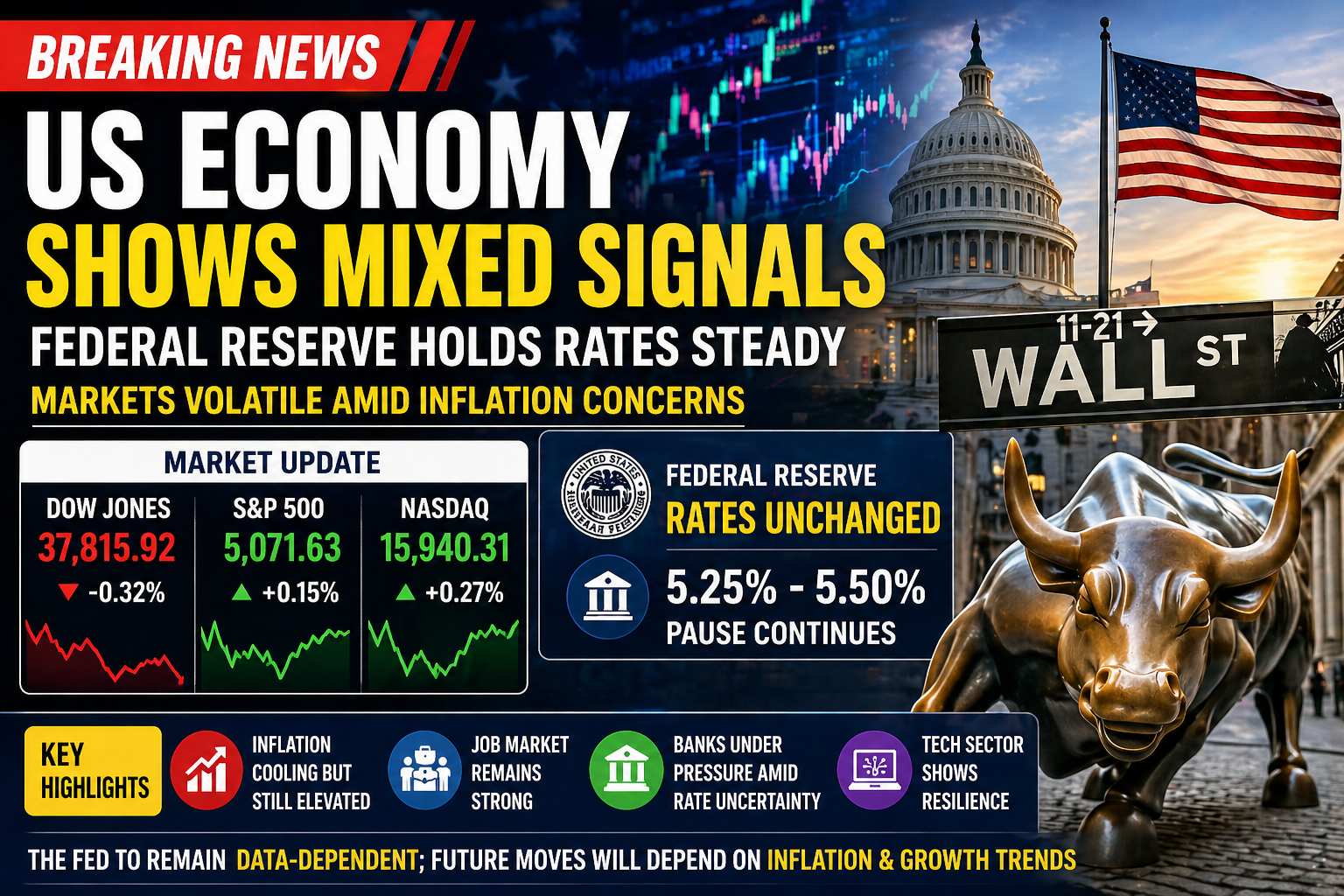 US stock market volatility after Federal Reserve holds interest rates steady with mixed economic signals