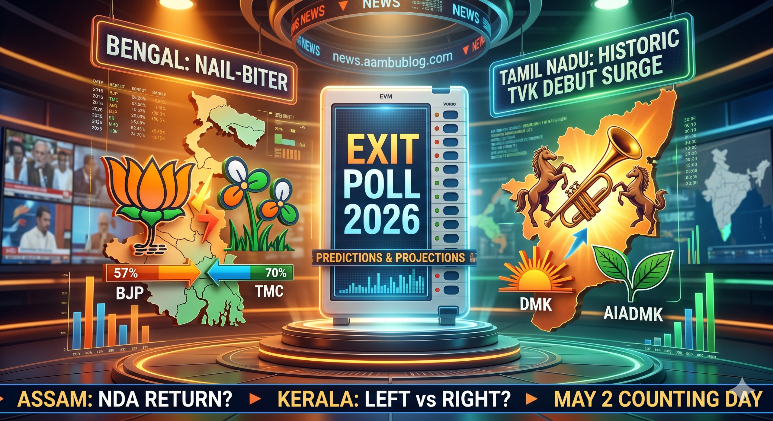 Exit Polls 2026: Vijay’s TVK Set for Historic Debut in Tamil Nadu; BJP Challenges TMC Dominance in Bengal